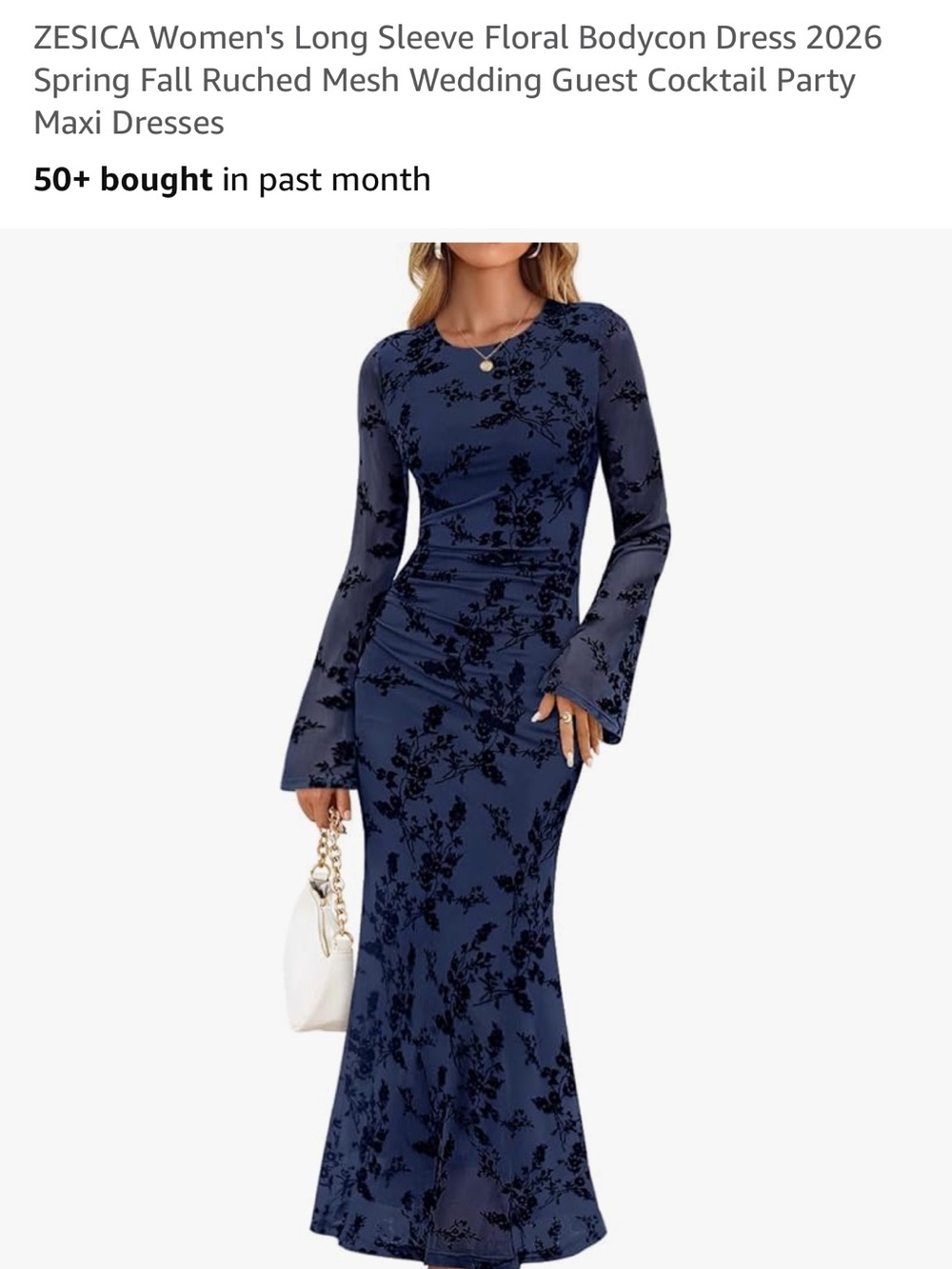 Navy Floral Long-Sleeve Bodycon Maxi Dress